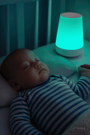 Baby sleeping peacefully with DreamHalo night light