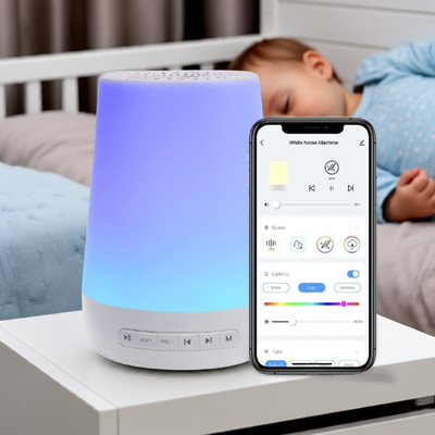Baby sleeping peacefully with DreamHalo night light